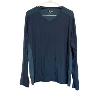 Alfani Mens Long Sleeve Colorblock Textured Knit Crew Neck Shirt Blue Large